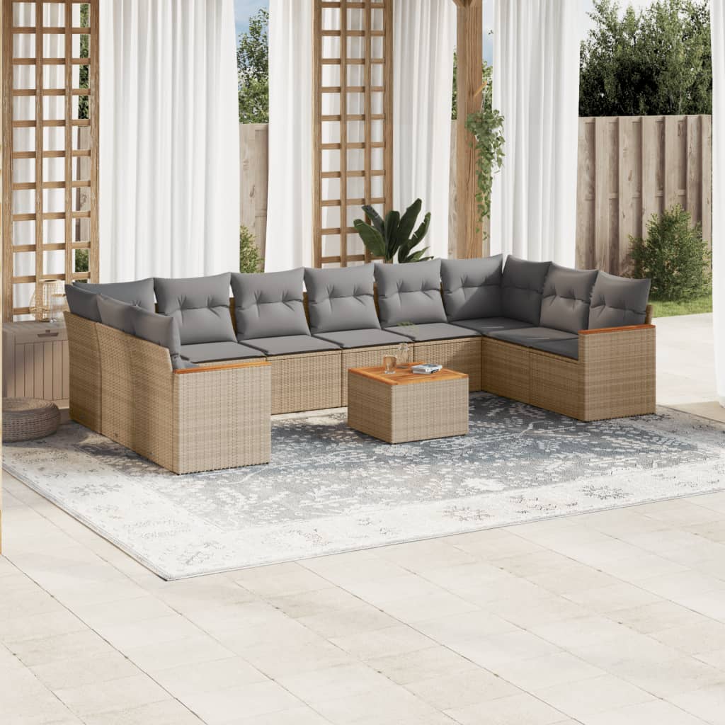 vidaXL 10-Piece Lounge Set with Cushions Poly Rattan Black