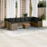 vidaXL 10-Piece Lounge Set with Cushions Poly Rattan Black