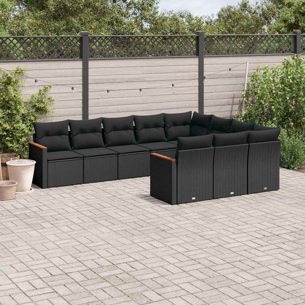 vidaXL 10-Piece Lounge Set with Cushions Poly Rattan Black