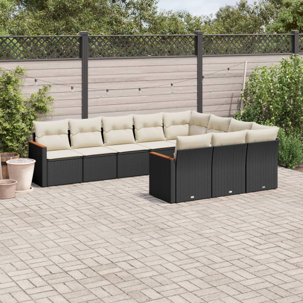 vidaXL 10-Piece Lounge Set with Cushions Poly Rattan Black