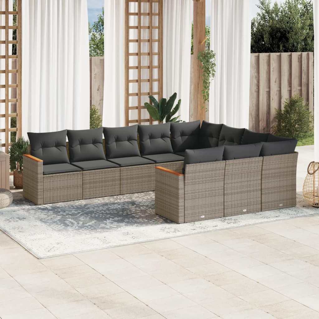 vidaXL 10-Piece Lounge Set with Cushions Poly Rattan Black