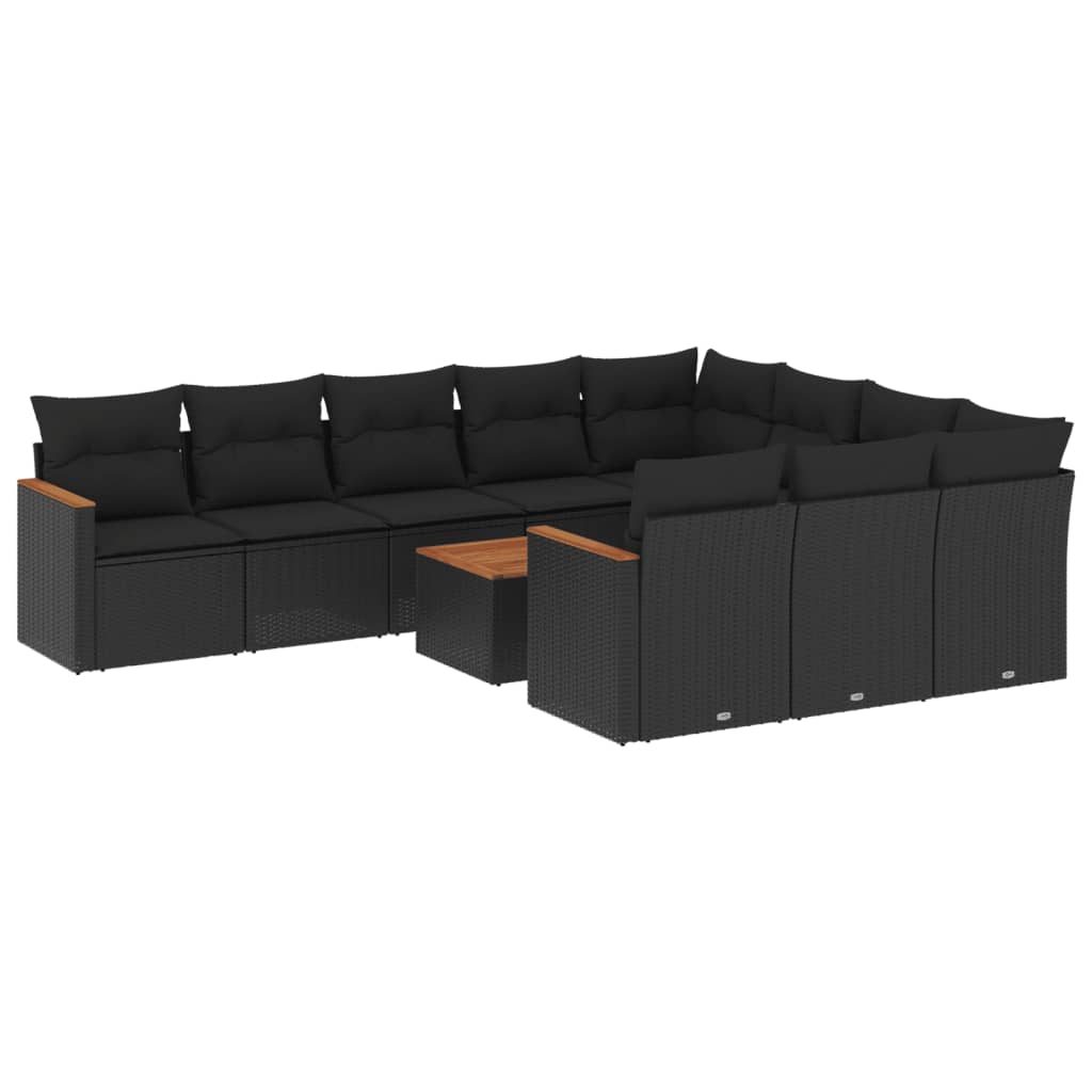 vidaXL 10-Piece Lounge Set with Cushions Poly Rattan Black
