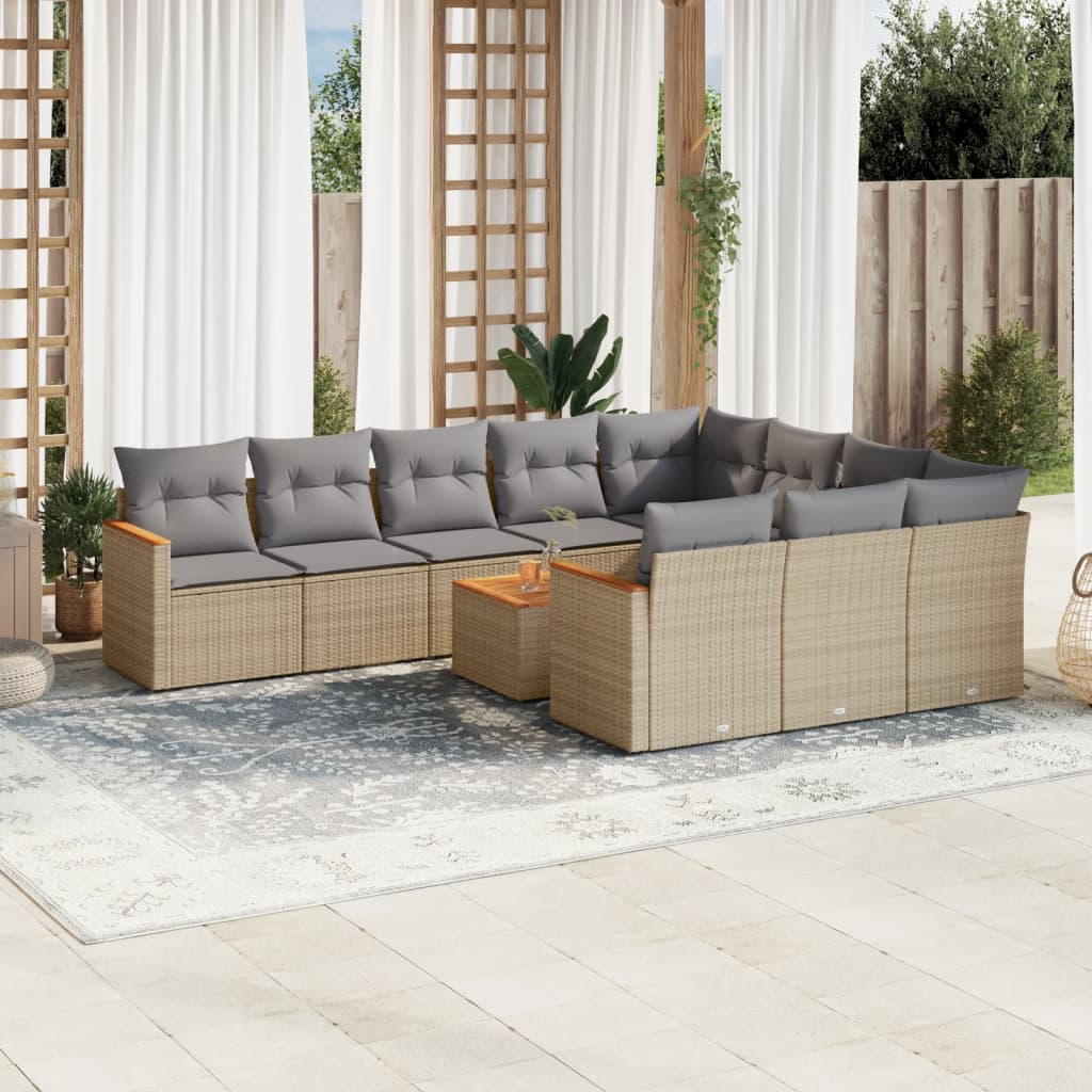 vidaXL 10-Piece Lounge Set with Cushions Poly Rattan Black