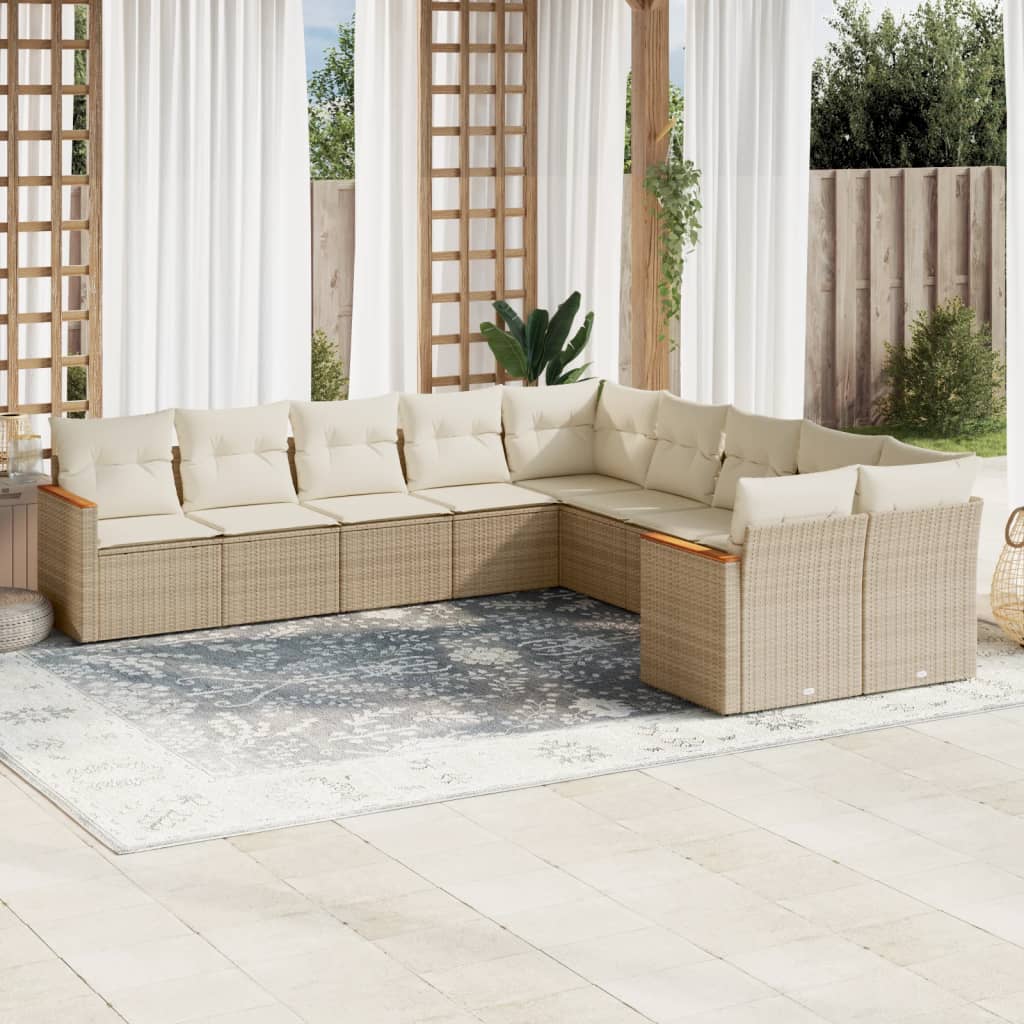 vidaXL 10-delige Loungeset met kussens poly rattan zwart