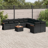vidaXL 10-delige Loungeset met kussens poly rattan zwart