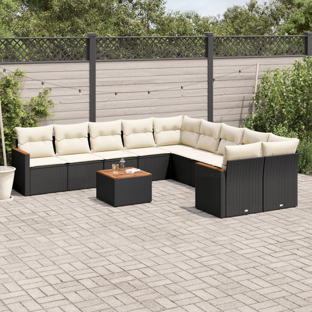 vidaXL 10-delige Loungeset met kussens poly rattan zwart