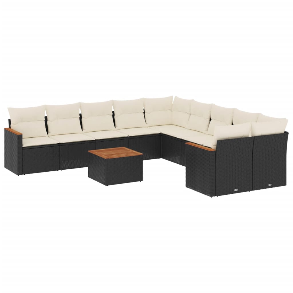 vidaXL 10-delige Loungeset met kussens poly rattan zwart