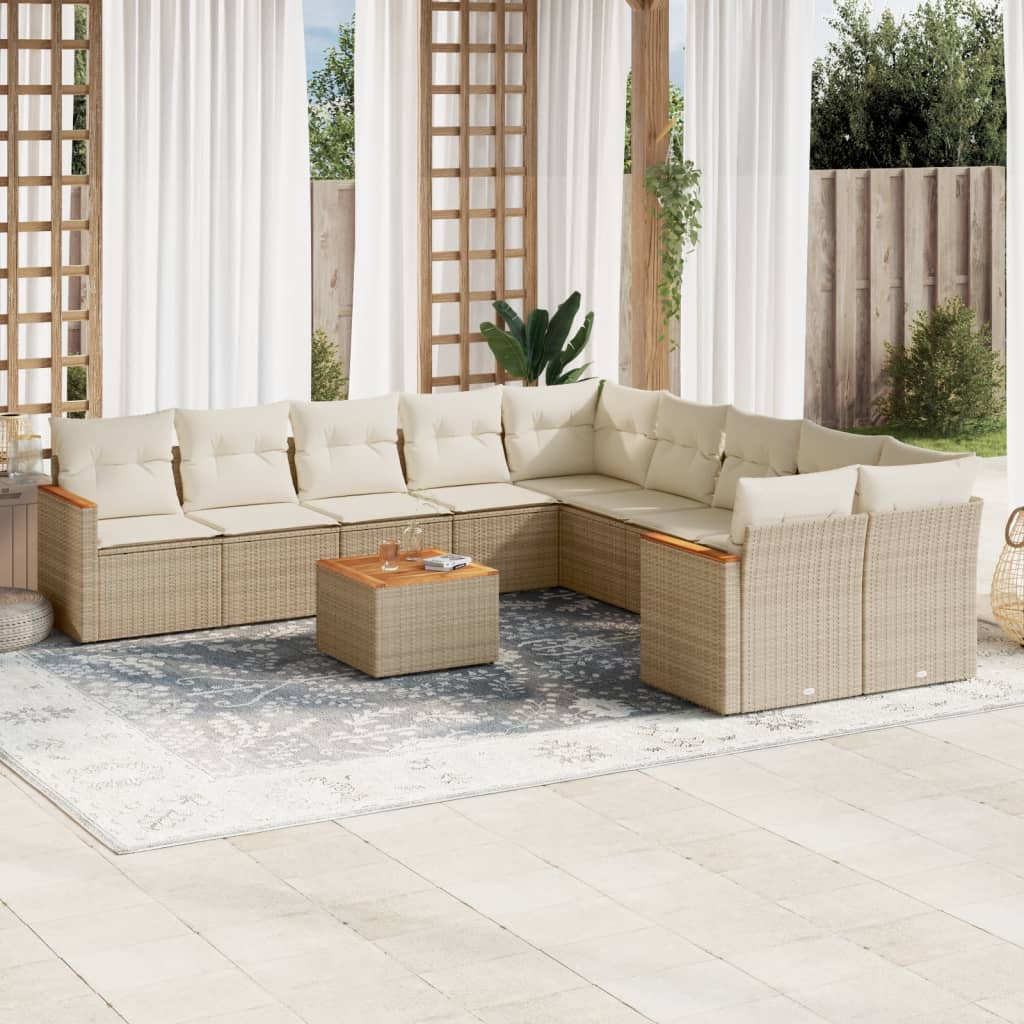 vidaXL 10-delige Loungeset met kussens poly rattan zwart