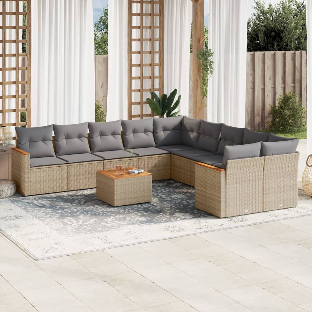 vidaXL 10-delige Loungeset met kussens poly rattan zwart