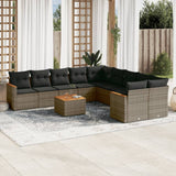 vidaXL 10-delige Loungeset met kussens poly rattan zwart