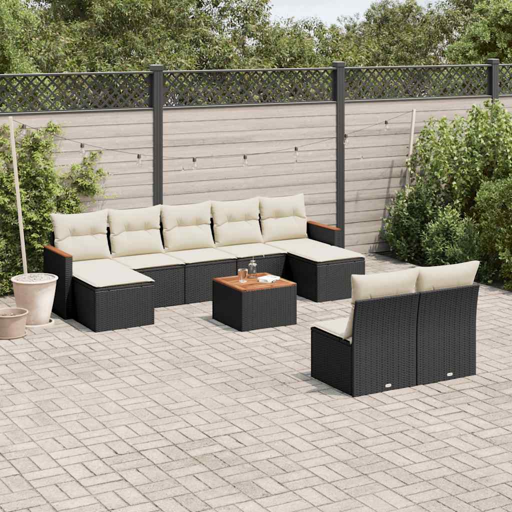 vidaXL 9-delige Loungeset met kussens poly rattan zwart