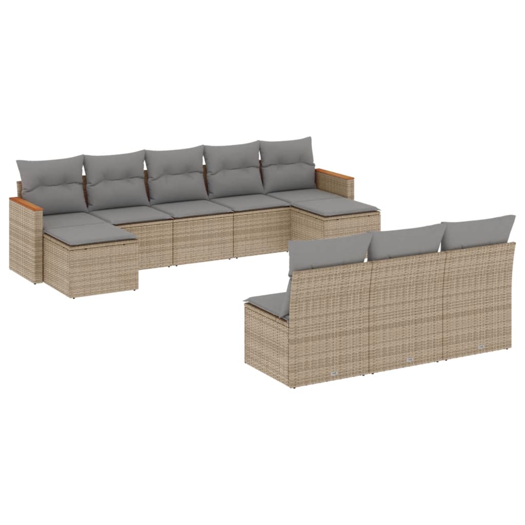vidaXL 10-delige Loungeset met kussens poly rattan zwart