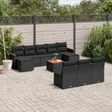 vidaXL 10-delige Loungeset met kussens poly rattan zwart