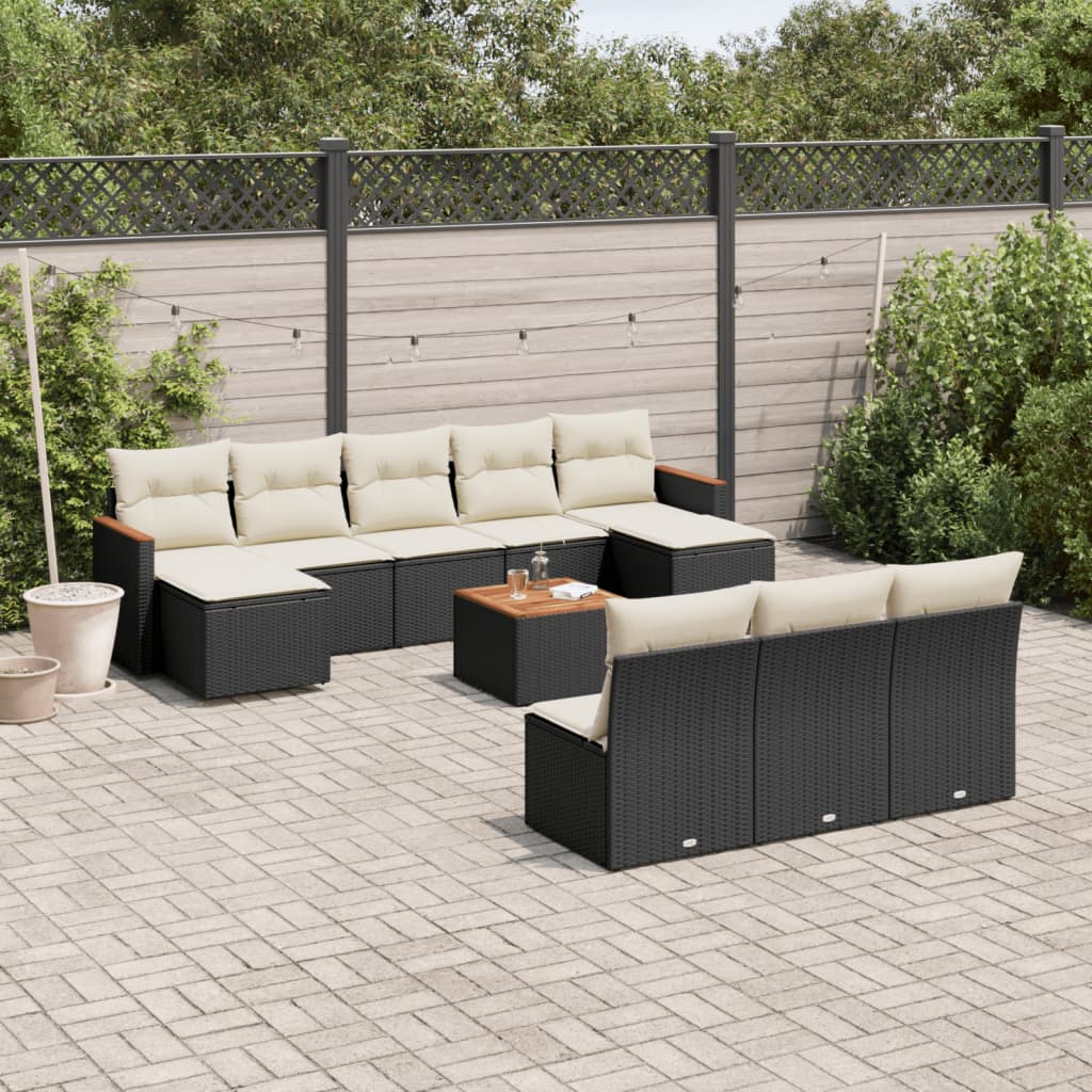vidaXL 10-delige Loungeset met kussens poly rattan zwart