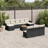 vidaXL 10-delige Loungeset met kussens poly rattan zwart