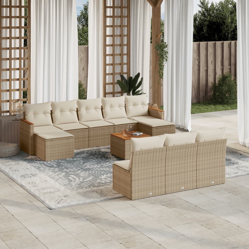 vidaXL 10-delige Loungeset met kussens poly rattan zwart