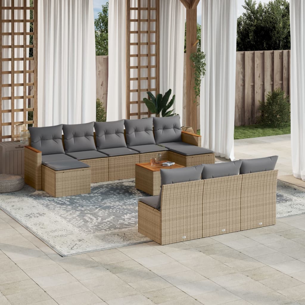 vidaXL 10-delige Loungeset met kussens poly rattan zwart