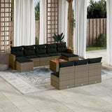 vidaXL 10-delige Loungeset met kussens poly rattan zwart