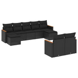 vidaXL 9-delige Loungeset met kussens poly rattan zwart