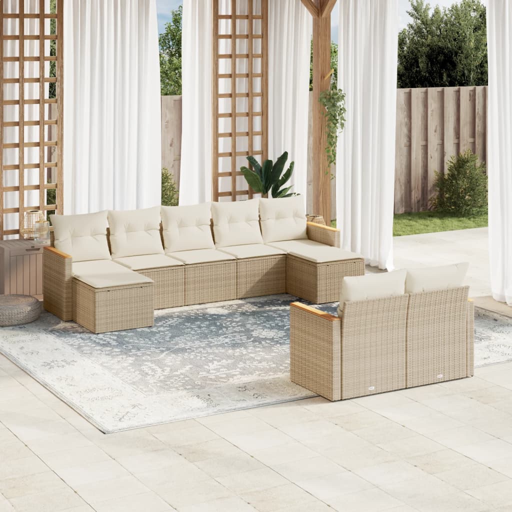 vidaXL 9-delige Loungeset met kussens poly rattan zwart