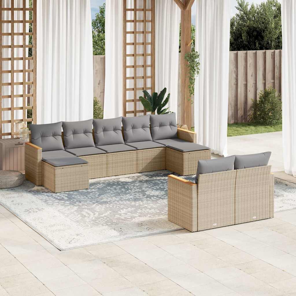 vidaXL 9-delige Loungeset met kussens poly rattan zwart