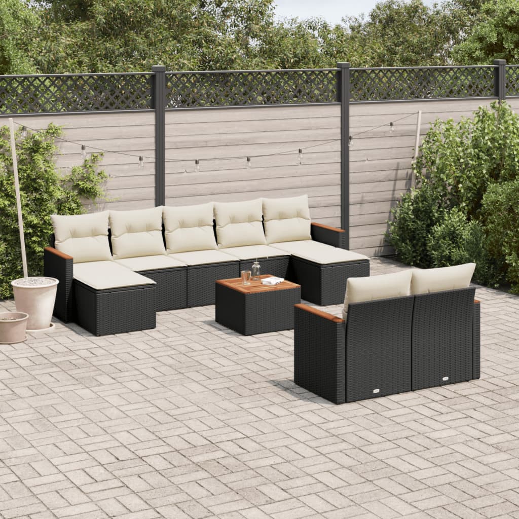 vidaXL 9-delige Loungeset met kussens poly rattan zwart