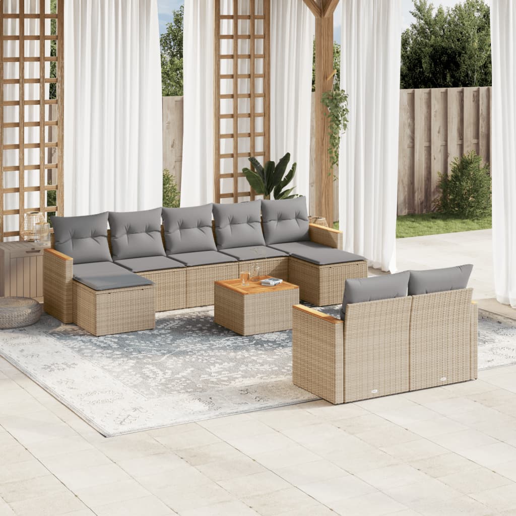 vidaXL 9-delige Loungeset met kussens poly rattan zwart