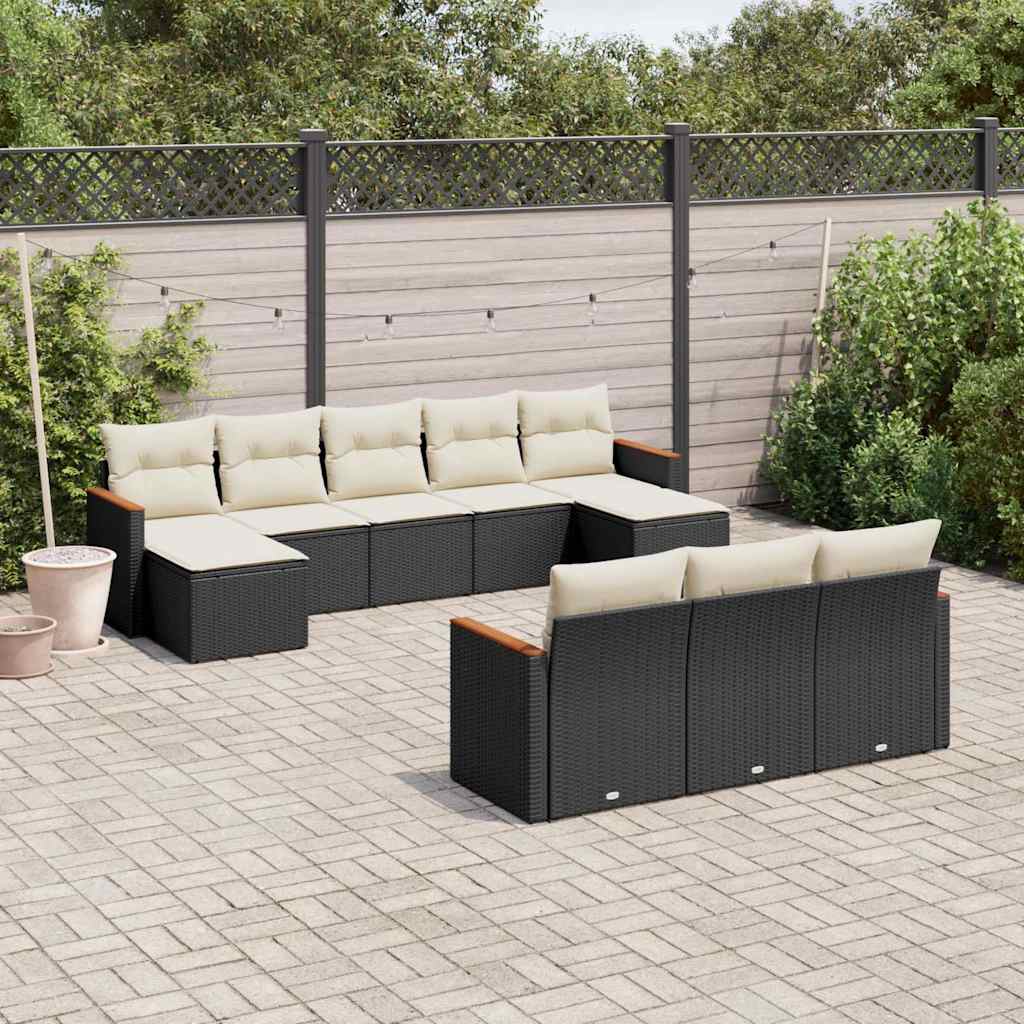 vidaXL 10-Piece Lounge Set with Cushions Poly Rattan Black
