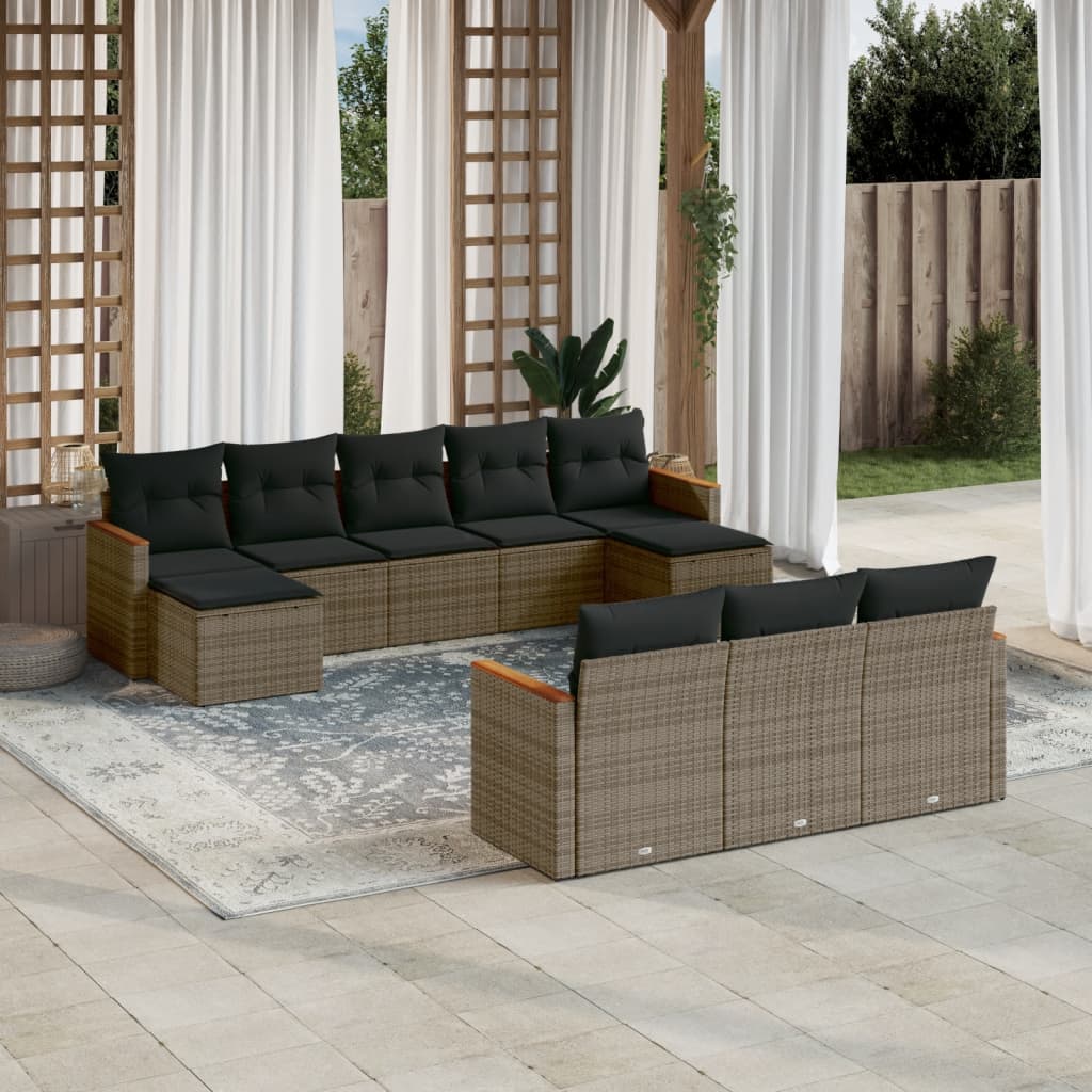 vidaXL 10-Piece Lounge Set with Cushions Poly Rattan Black