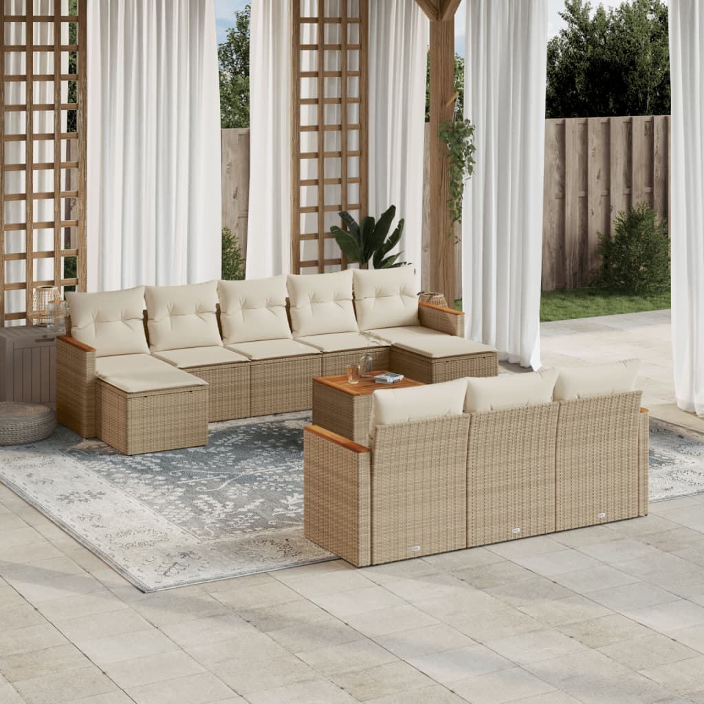 vidaXL 10-Piece Lounge Set with Cushions Poly Rattan Black
