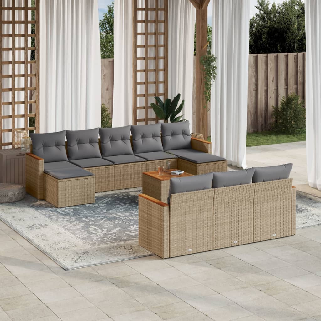 vidaXL 10-Piece Lounge Set with Cushions Poly Rattan Black