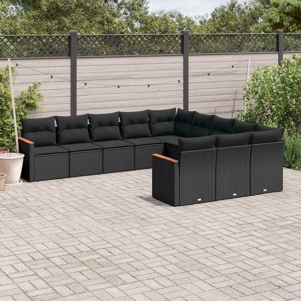 vidaXL 11-Piece Lounge Set with Cushions Poly Rattan Black