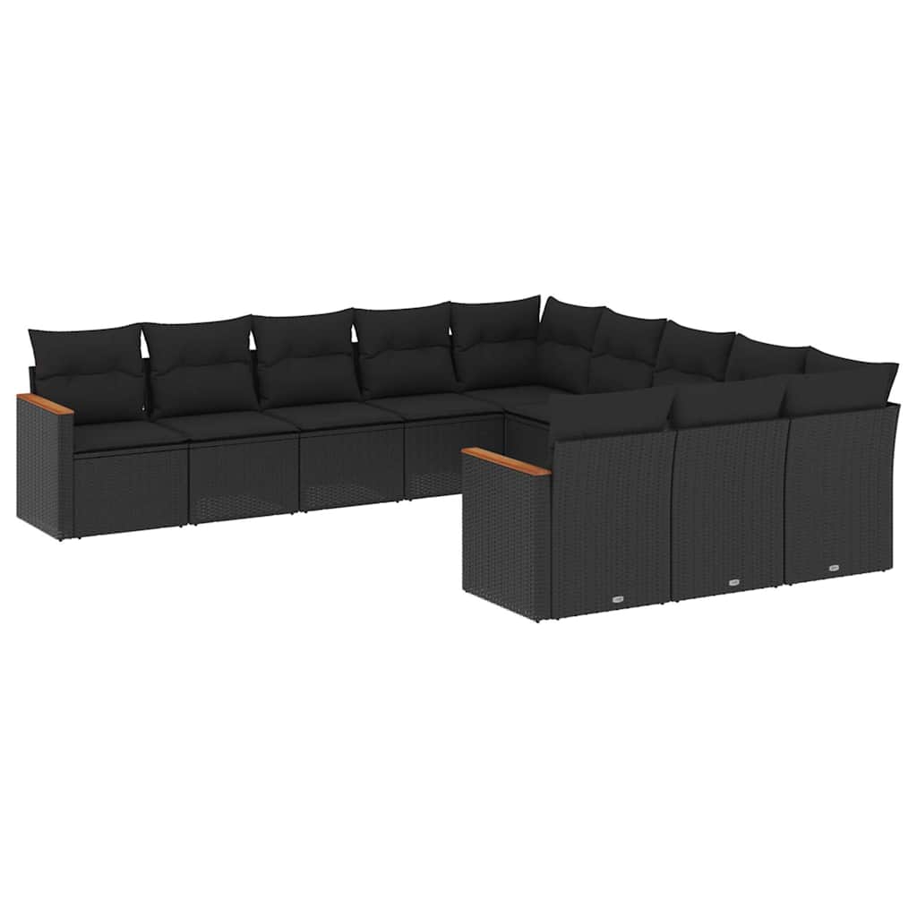 vidaXL 11-Piece Lounge Set with Cushions Poly Rattan Black