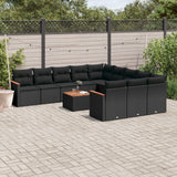 vidaXL 11-Piece Lounge Set with Cushions Poly Rattan Black