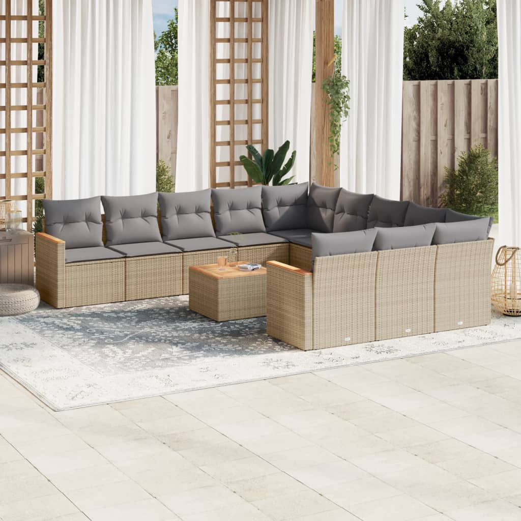 vidaXL 11-Piece Lounge Set with Cushions Poly Rattan Black