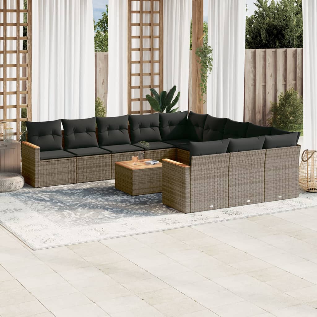 vidaXL 11-Piece Lounge Set with Cushions Poly Rattan Black