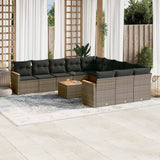 vidaXL 11-Piece Lounge Set with Cushions Poly Rattan Black