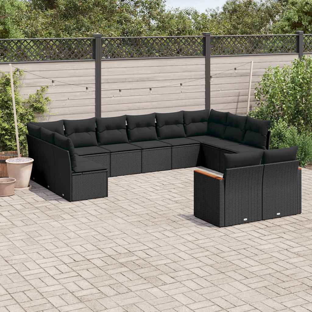 vidaXL 12-delige Loungeset met kussens poly rattan zwart