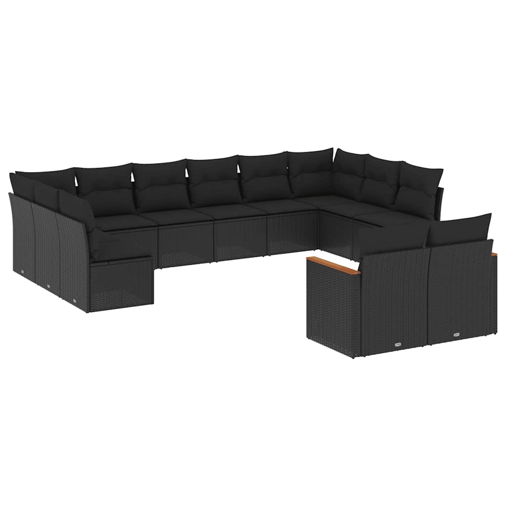 vidaXL 12-delige Loungeset met kussens poly rattan zwart