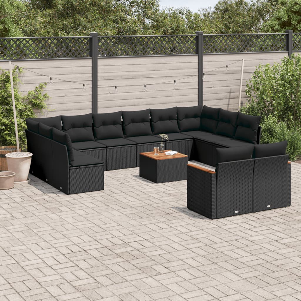 vidaXL 12-delige Loungeset met kussens poly rattan zwart