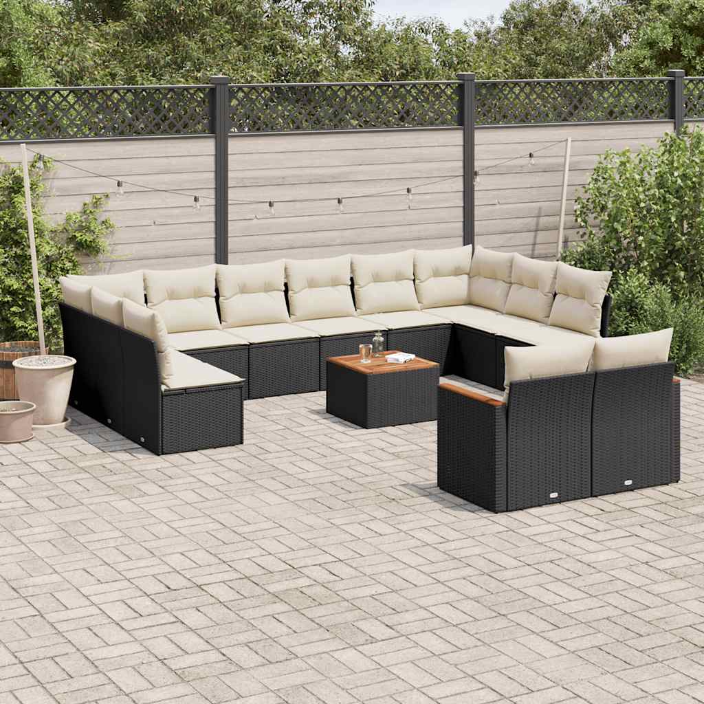 vidaXL 12-delige Loungeset met kussens poly rattan zwart