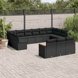 vidaXL 13-Piece Poly Rattan Lounge Set with Cushions Black