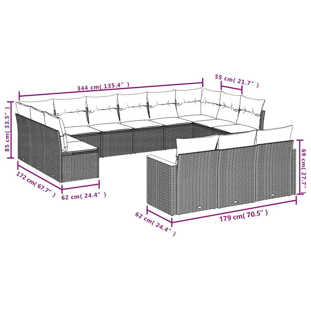 vidaXL 13-Piece Poly Rattan Lounge Set with Cushions Black