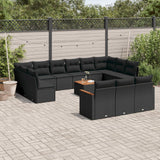 vidaXL 13-Piece Poly Rattan Lounge Set with Cushions Black