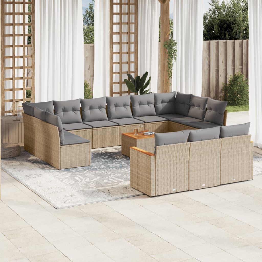vidaXL 13-Piece Poly Rattan Lounge Set with Cushions Black