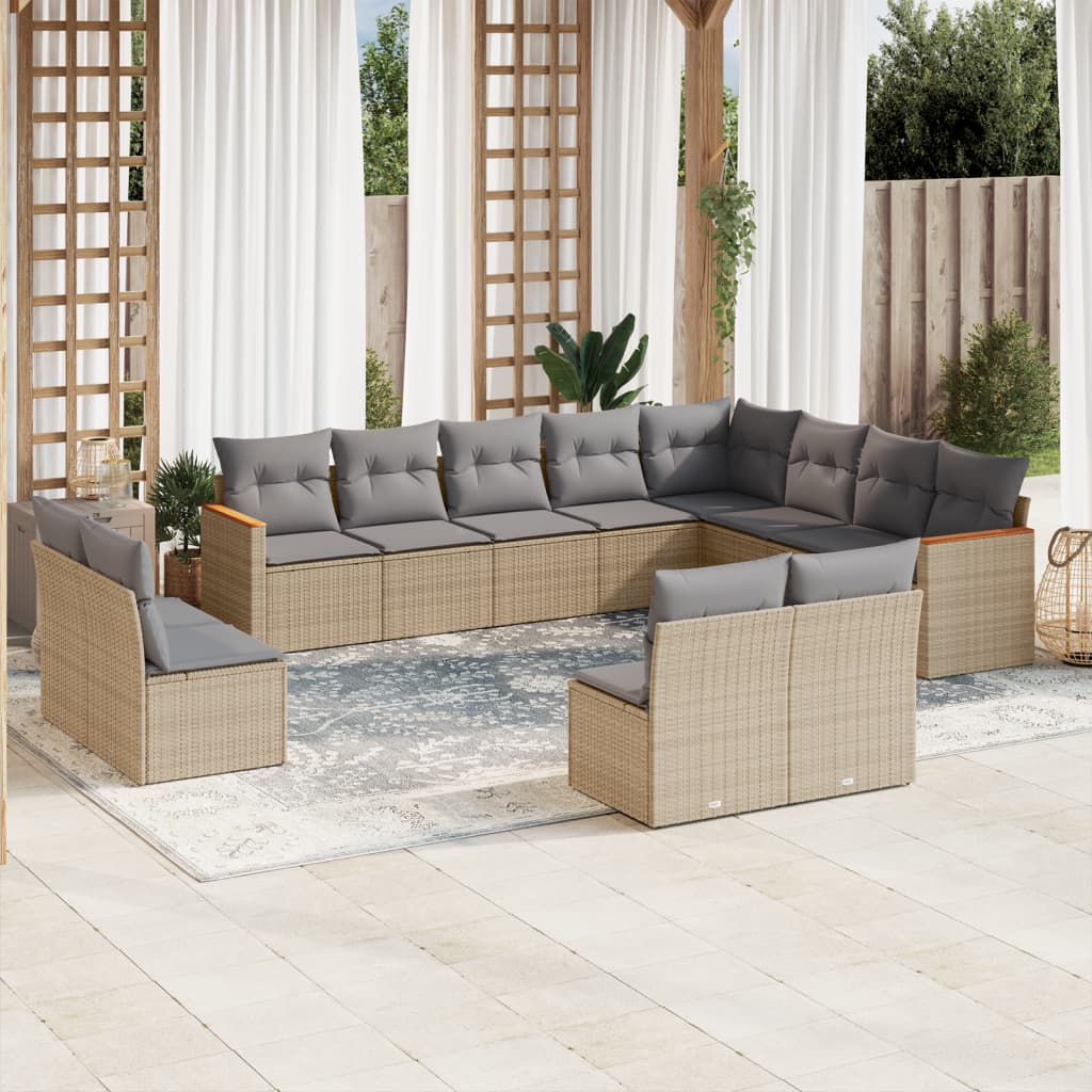 vidaXL 12-delige Loungeset met kussens poly rattan zwart