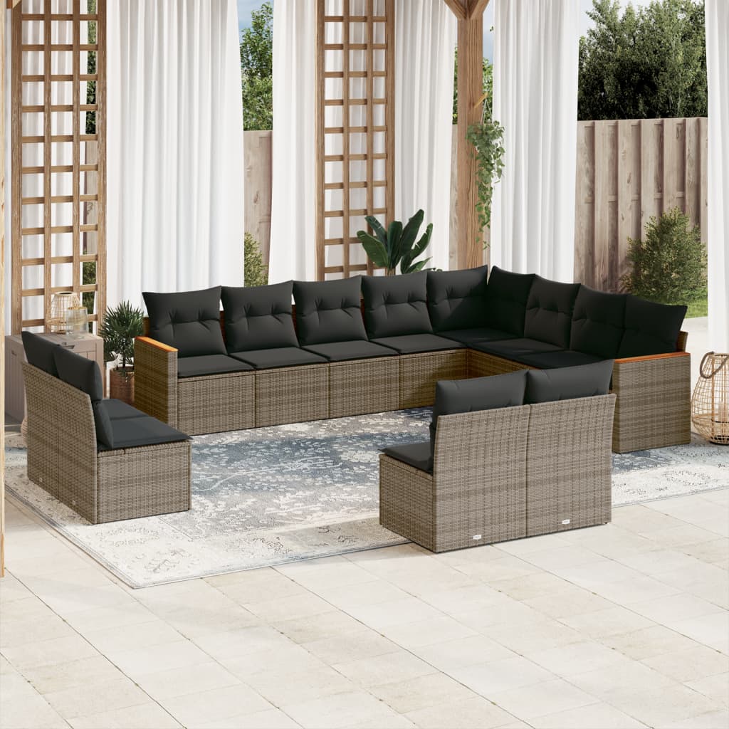 vidaXL 12-delige Loungeset met kussens poly rattan zwart