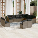 vidaXL 12-delige Loungeset met kussens poly rattan zwart