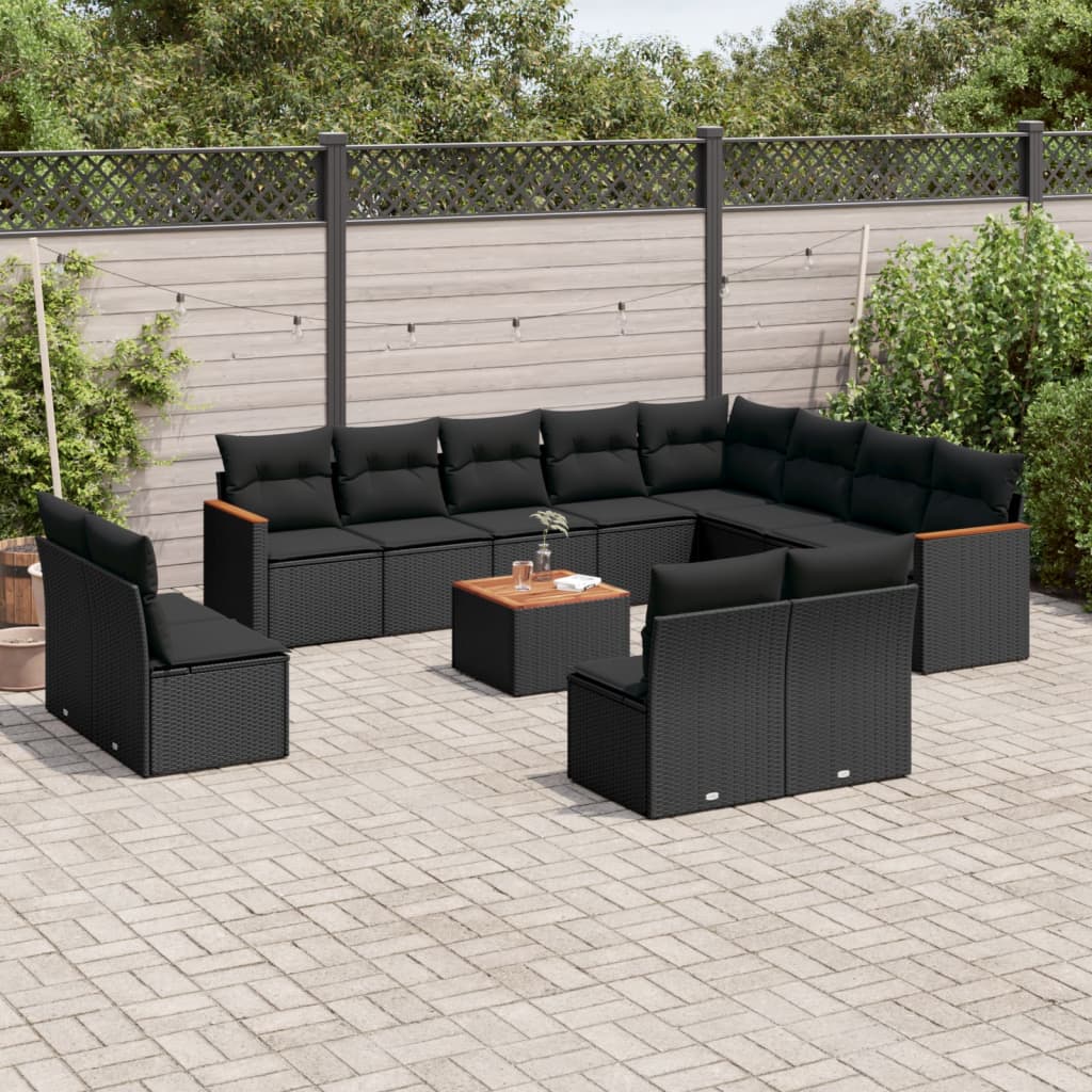 vidaXL 12-delige Loungeset met kussens poly rattan zwart