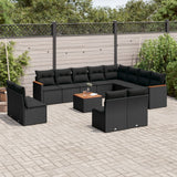 vidaXL 12-delige Loungeset met kussens poly rattan zwart